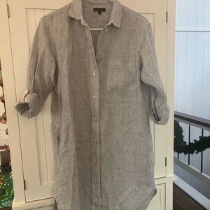 Quince Women's Long Sleeve Dress in Blue and White Stripes